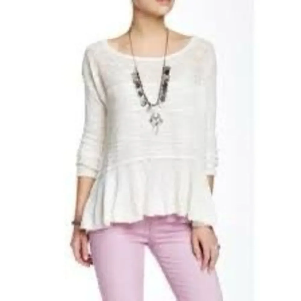 Free People Ivory Kristobel Mixed Media Sheer Lace Knit Sweater Top Medium